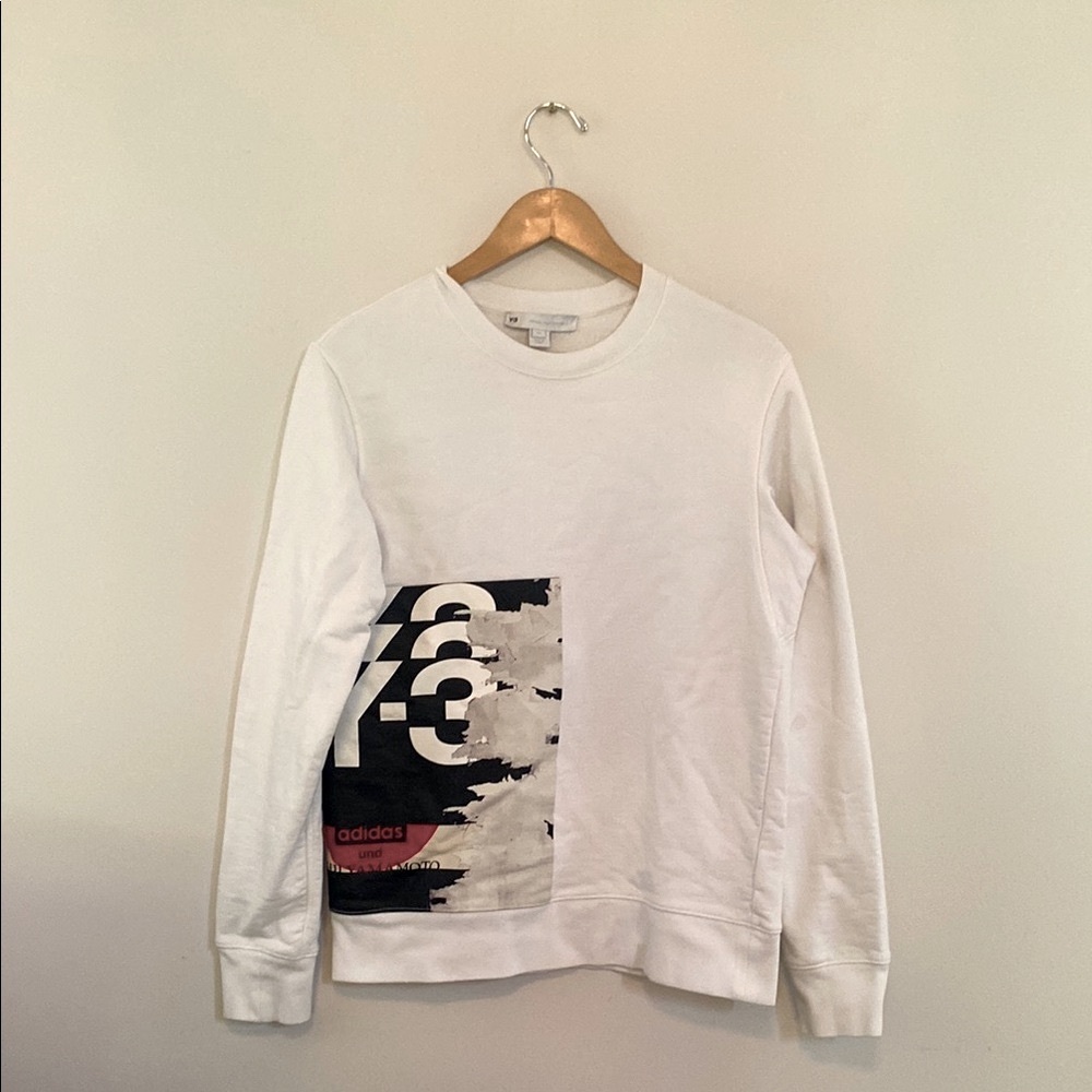 Adidas Y-3 Yamamoto White Sweatshirt with Black and Red Graphic new shape!